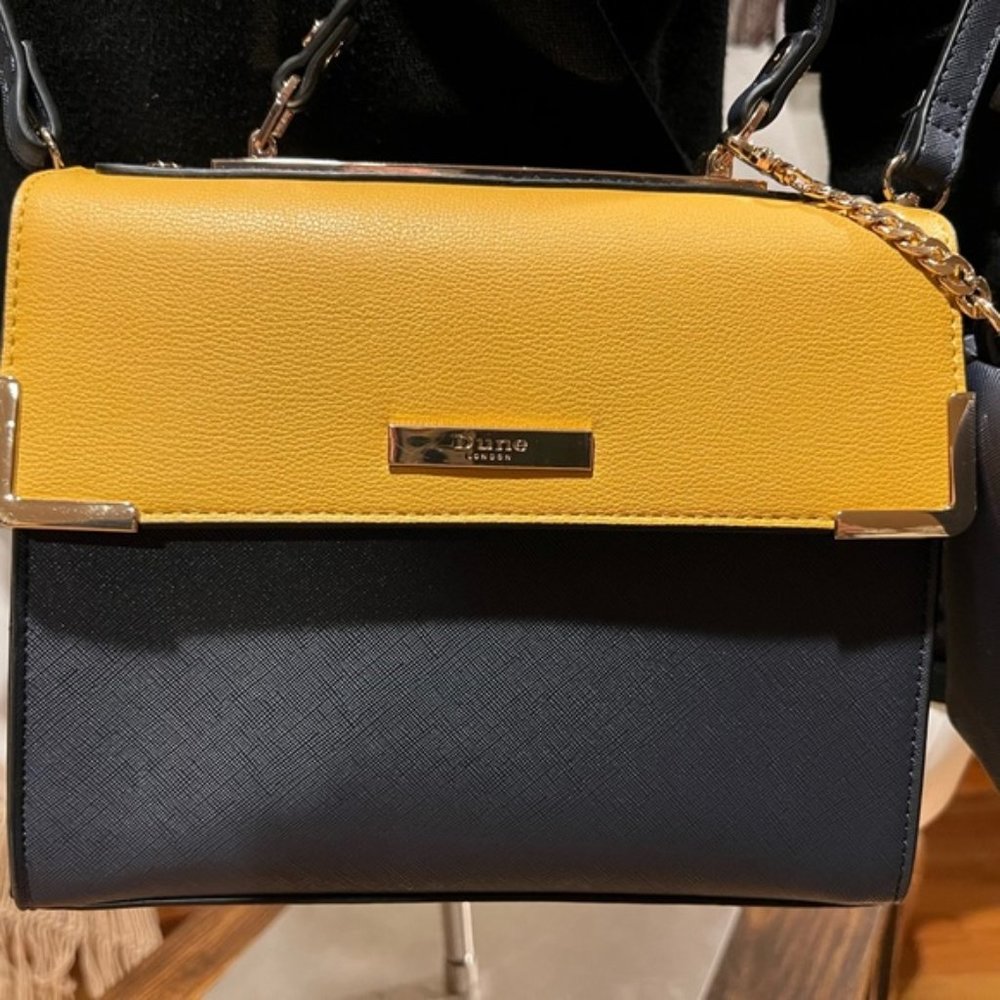 NWT! Dune London Black, Yellow, & Snakeskin Leather Satchel and Coin Purse